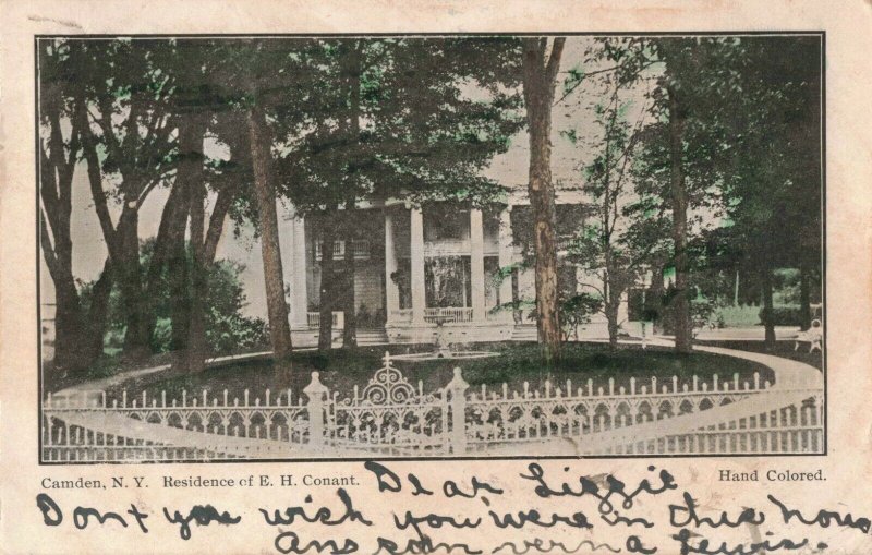 C.1907 Camden, N.Y. Residence of E.H. Conant Hand Colored Photo Postcard Mahoney