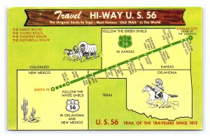 Travel HI-WAY U. S. 56 The Original Santa Fe Trail NM OK KS Postcard