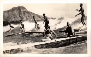 Waikiki Honolulu HI Surfing c1930s-40s Real Photo Postcard