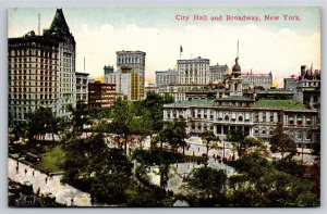 New York~City Hall Bldg & Broadway~French Renaissance Revival~Vintage Postcard