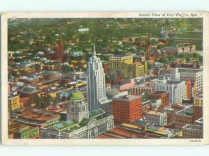 Linen AERIAL VIEW OF TOWN Fort Wayne Indiana IN n3817