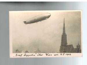 1929 Mint RPPC Graf Zeppelin Flying Over Vienna  LZ 127 Real Picture Postcard 3