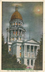 Denver Colorado State Capitol at Night White Border Postcard Used