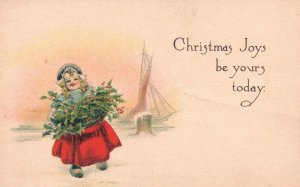 Vintage Postcard Merry Christmas Joys Be Yours Today Greetings Card! Little Girl