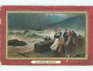 Pre-Linen foreign ANXIOUS MOMENT - CROWD WATCHES ROWBOAT TOSSED BY WAVES J4645