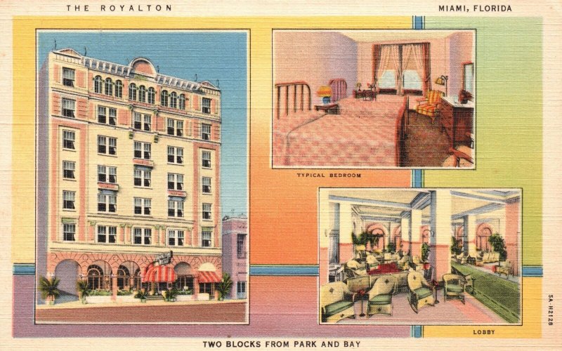 Vintage Postcard The Royalton Hotel Two Blocks from Park and Bay Miami Florida