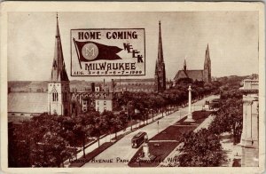 1909 Home Coming Week Milwaukee WI Grand Avenue Park Trolley Faber Postcard G10