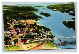 Vintage 1940's Postcard Aerial View of the Mississippi River in Clinton Iowa