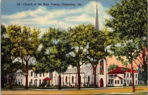 Church Holy Family Columbis GA Georgia Linen Postcard VTG UNP Vintage Unused 
