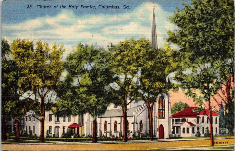 Church Holy Family Columbis GA Georgia Linen Postcard VTG UNP Vintage Unused 