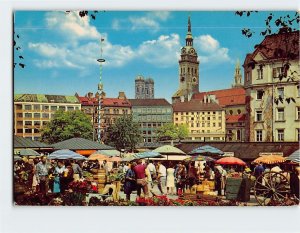 Postcard Viktualien Market with Townseeples, Munich, Germany