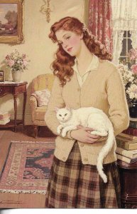 Elegant lady with her cat Modern. vintage stype,artist drawn,PC. Made in China