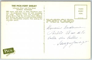 Detroit Michigan 1950-60s Postcard The Pick-Fort Shelby Hotel