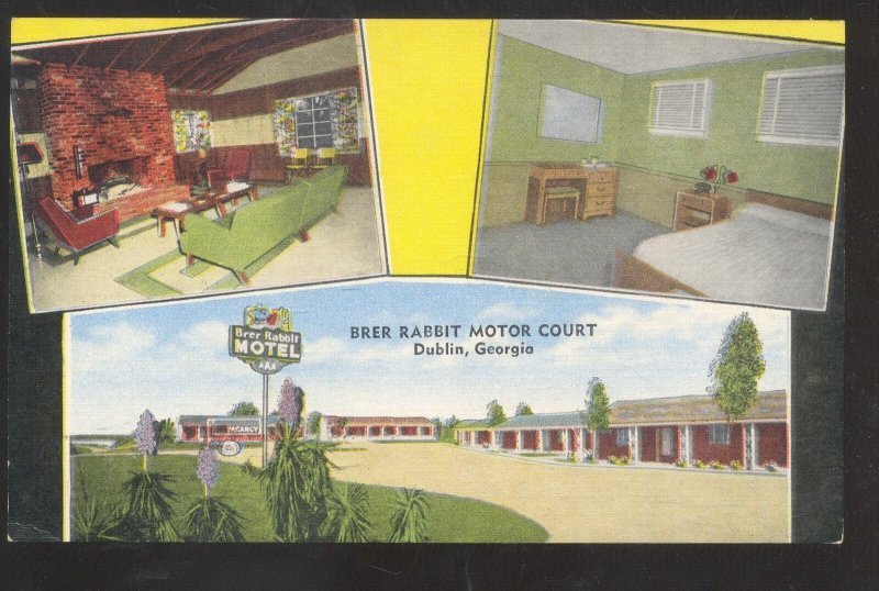 DUBLIN GEORGIA BRER RABBIT MOTOR COURT INTERIOR LINEN ADVETISING POSTCARD