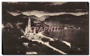 Old Postcard View Of Night Lourdes Basilica