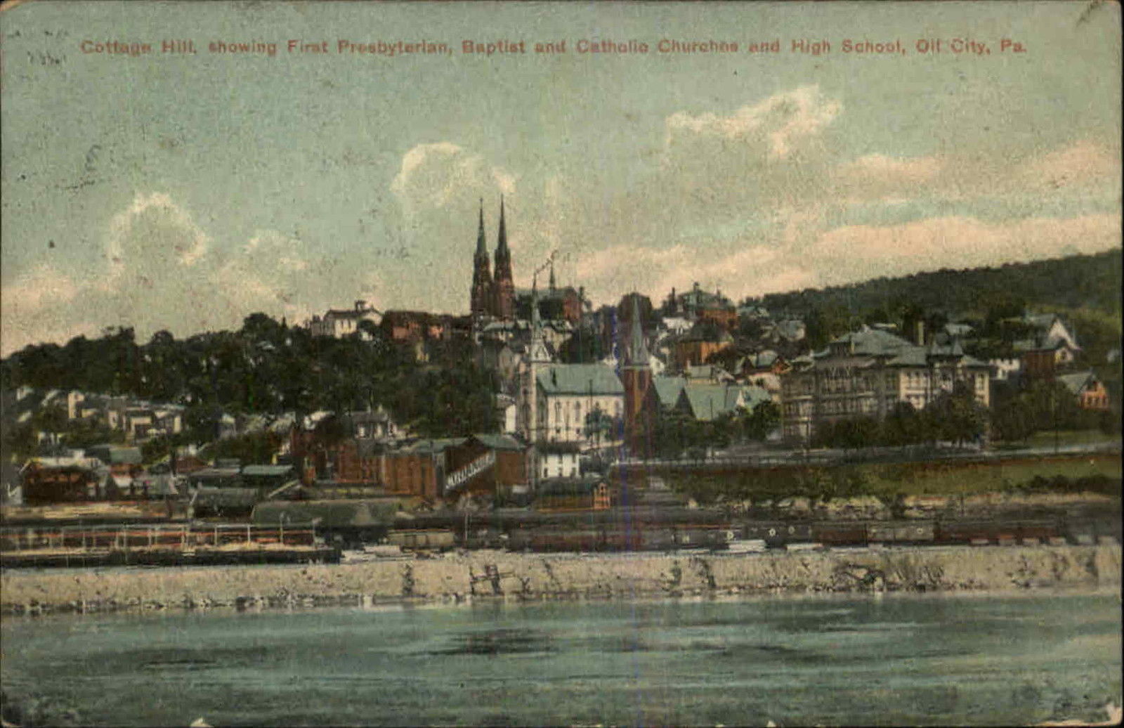 Oil City Pa Cottage Hill Churches And High School Skyline C1910