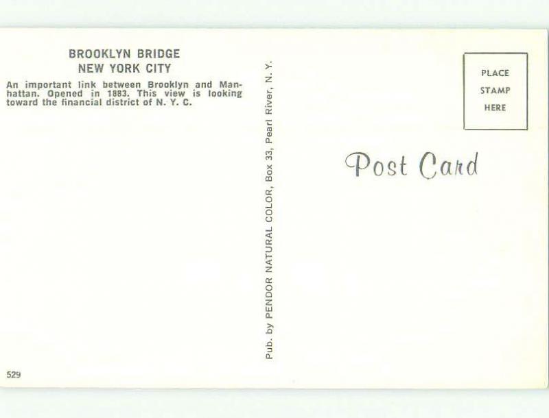 Unused Pre-1980 BRIDGE SCENE Brooklyn & Manhattan - New York City NY HQ8741