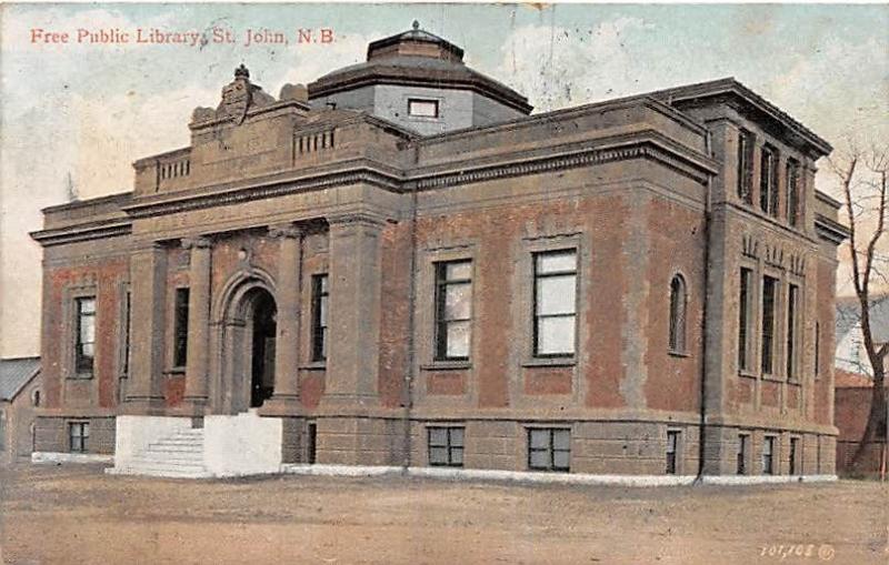 ST JOHN NEW BRUNSWICK CANADA FREE PUBLIC LIBRARY POSTCARD c1908