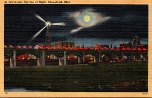 Ohio Cleveland Skyline At Night 1944