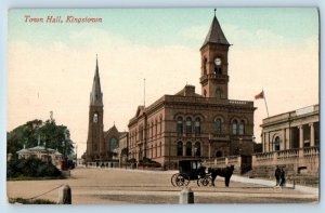 Kingstown Leinster Ireland Postcard Town Hall Horse Carriage c1910 Antique