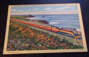 USED .01 LINEN POSTCARD - THE DAYLIGHT LIMITED, S.F. TO L.A ALONG CALIF COAST