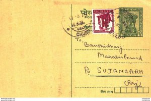 India Postal Stationery Ashoka 10p Churu cds to Sujangarh