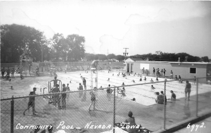 G33/ Nevada Iowa RPPC Postcard c1950s Community Swimming Pool