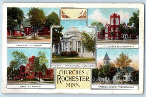 1927 Churches Of Rochester Minnesota Multiview Buildings Towers Vintage Postcard