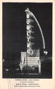 San Diego California Tower Bowl Bowling Alley at Night Postcard AA84306