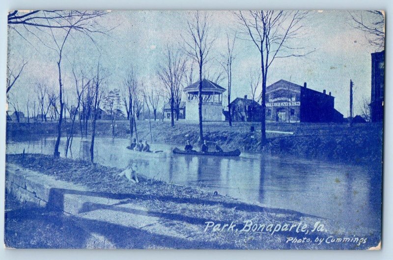 Bonaparte Iowa IA Postcard Park Trees And Boating Scenic View 1912 Antique
