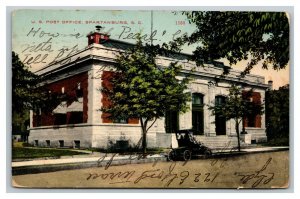 Vintage 1912 Postcard US Post Office & Antique Car in Spartanburg South Carolina