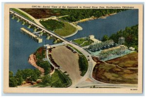 1940 Aerial View Approach Grand River Dam Northeastern Oklahoma Antique Postcard