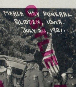 Glidden IOWA RPPC 1921 FUNERAL MERLE HAY Soldier WW1 Hearse FIRST AMERICAN DEATH