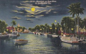 Florida Fort Lauderdale Moonlight On New River Curteich