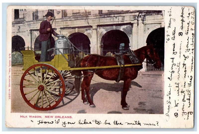 1906 Milk Wagon Milkman Scene New Orleans Louisiana LA Posted Vintage Postcard 