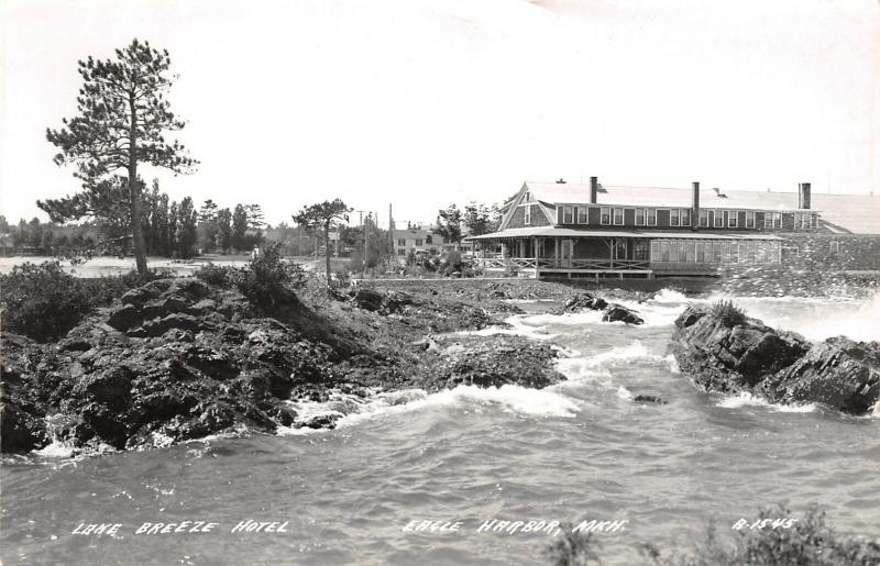 Eagle Harbor Michigan~Lake Breeze Hotel on Lake Superior~RPPC 1946 Postcard 