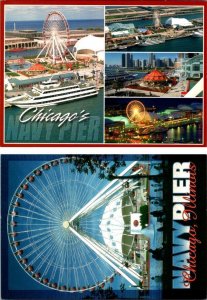 2~4X6 Postcards Chicago, Illinois NAVY PIER Amusement Area~Carousel~FERRIS WHEEL