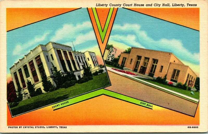 Vtg Linen Postcard - Liberty County Court House Liberty, Texas Unused Multiview