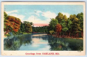 1948 GREETINGS FROM OAKLAND MARYLAND MD VINTAGE LINEN POSTCARD