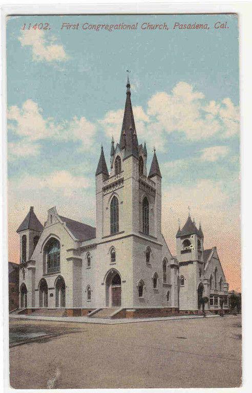 First Congregational Church Pasadena California 1910c postcard