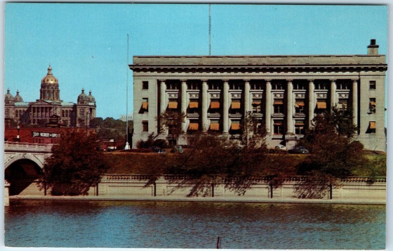 c1960s Des Moines, IA Municipal Court Capitol Building Riverfront Chrome PC A315