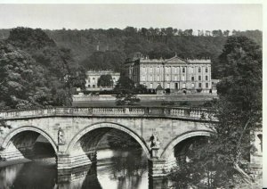 Derbyshire Postcard - Chatsworth - The House and Bridge  - Ref 12674A