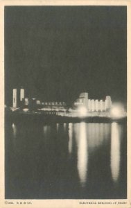 1933 Chicago World's Fair Electrical Bldg at Night B&W Litho Postcard Un...