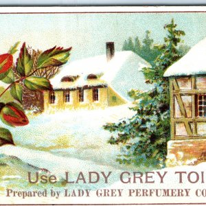 c1880s Lady Grey Perfumery Co Embossed Trade Card Toilet Cream Winter House C32