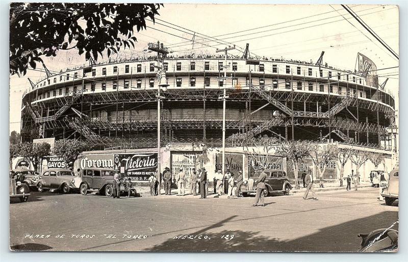 Postcard Mexico Plaza De Toros El Toreo RPPC 1950's Real Photo Corona Sign C8