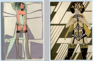 2 Postcards YVON ADAM ~ Risque Art Nouveau TAMARA & BARBARA Mirror Painting 4x6