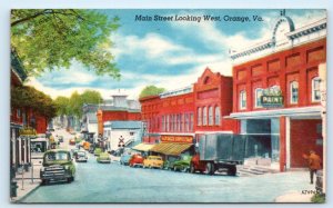 ORANGE, VA Virginia ~ 1960 ~ MAIN STREET SCENE c1940s Cars Linen Postcard 