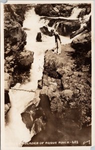 Gorge Cascades Rogue River c1936 Hilt CA Cancel RPPC Postcard H34 *as is