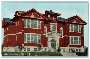 Minot North Dakota ND Postcard High School Building Exterior c1910's Antique