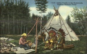 Superior National Forest Native American Indians Tepee Linen Postcard
